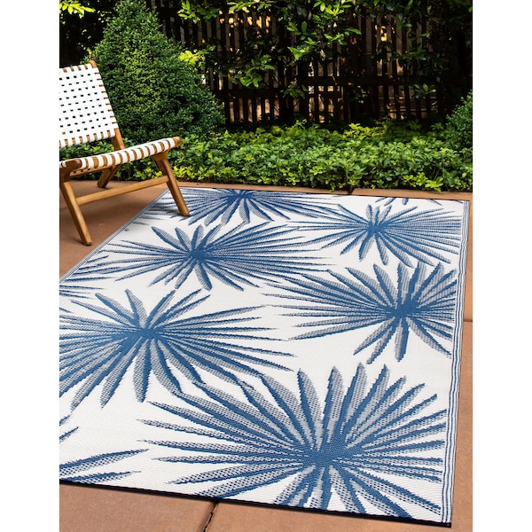 World Rug Gallery Floral Tropical Reversible Recycled Plastic 3' X 5' Navy Outdoor Rug 6075NAVY3X5 - main